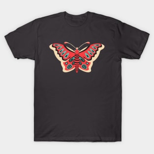 FOLK FLUTTER Folk Art Butterfly in Retro Red Turquoise Black Cream - UnBlink Studio by Jackie Tahara T-Shirt